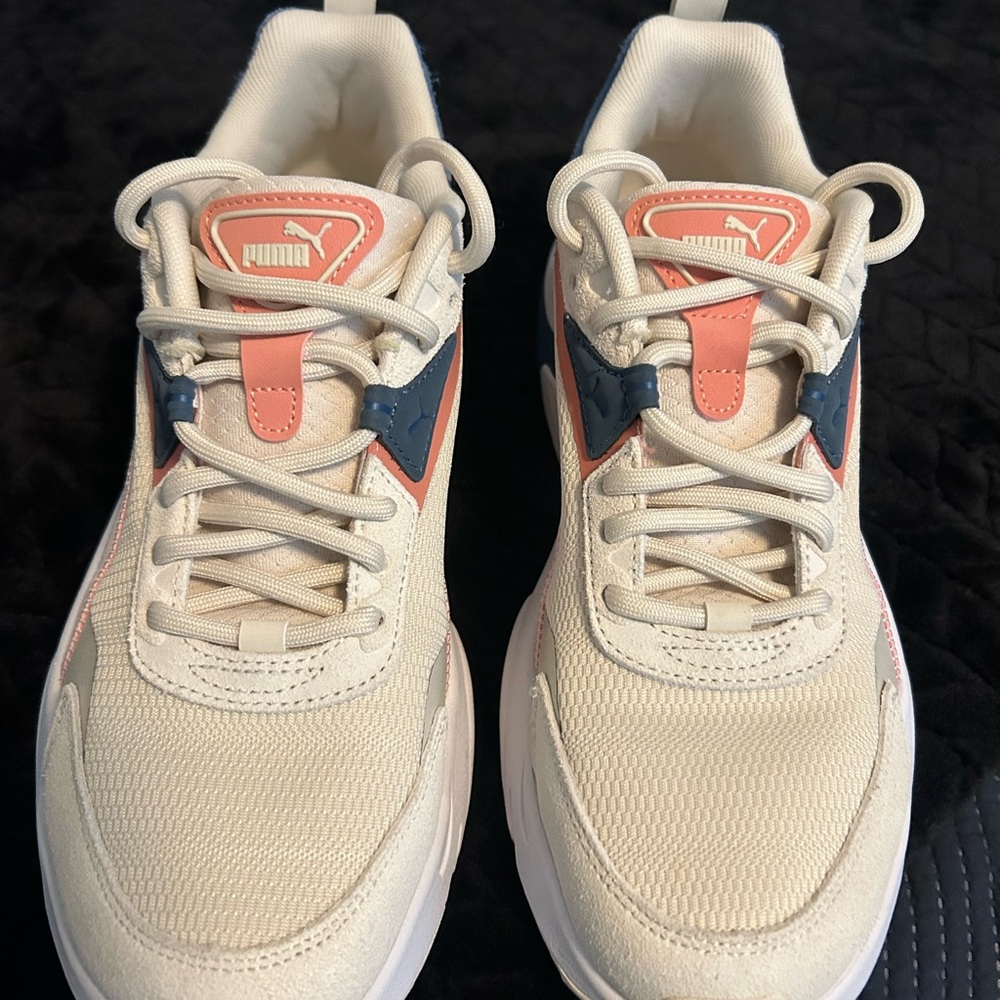 Puma Women's Cream Pink and Navy Athletic Sneakers